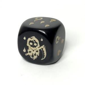 Grim Reaper Dice, the Death, Black, Easy to See, Single 6 Sided D6 Die, Round Corners, Rare Dice Collection, DoraTaco Japan