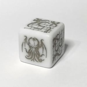 ホワイトクトゥルフ＆テンタクルズダイス、CoC、TRPG、TTRPG、シングル6面D6ダイス、スクエアコーナー、レアコレクション、ドラタコジャパン
