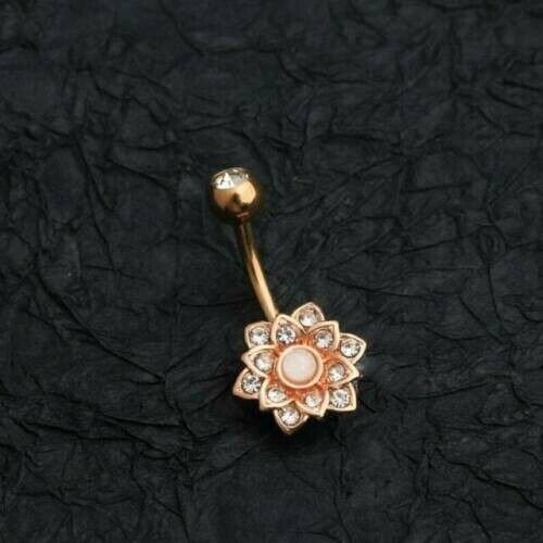 1ct Round Simulated Opal Piercing Belly Button Ring 14K Yellow 