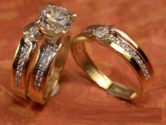 1.40 Ct Round-Cut Sim Diamond Solitaire Ring Engagement Set 14K White Gold Fn 