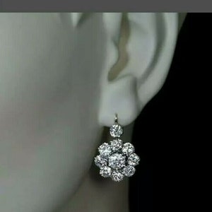 2.0Ct Round Cut Diamond Antique Cluster Drop/Dangle Earrings 14k White Gold Fn,Flower floral diamond clip earrings