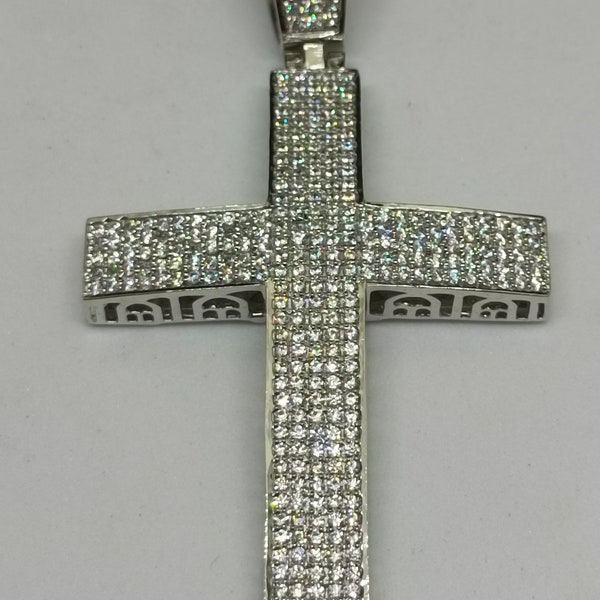 Grande croix glacée en argent massif 925 pour hommes, diamants 3 carats 3 x 1,5 po. Pendentif hip hop, pendentif croix, pendentif croix en diamants