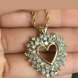 3 Ct Round Cut Diamond Heart Pendant 14K Yellow Gold Over Necklace Valentine Gift Her, Diamond Heart Pendant,Wedding Gift, necklaces