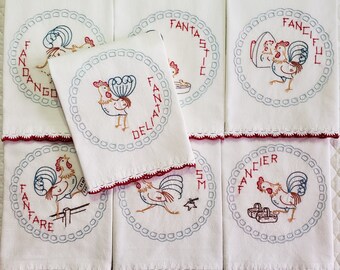 Hand Embroidered Flour Sack Tea Towels Vintage Pattern Set - Etsy