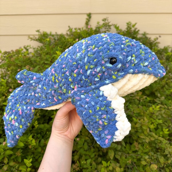 Handmade Crochet Amigurumi Baby Hugo the Humpback Whale, Polka Dot Whale Stuffed Animal Plush, Crocheted Whale
