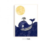 Blue Whale Art Print for Instant Digital Download | Scandinavian Decor | Wall Art | Home Decor | Illustration | Poster | Animals |