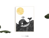 Grey Whale Art Print for Instant Digital Download | Scandinavian Decor | Wall Art | Home Decor | Illustration | Poster | Animals |