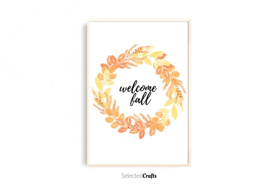 Welcome Fall Wreath Watercolor Print | Handmade Fall & Autumn Poster | Hand Painted Aquarell | Printable | Digital Download | JPG and PDF