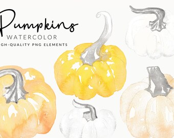 Soft Pumpkin Watercolor Clipart | Handmade Fall & Autumn | Hand Painted Aquarell | Digital Download | Separate PNG Elements | Pastel Clipart