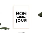 Bon Jour Typography Print Instant Digital Download | Scandinavian Decor | Wall Art | Home Decor | Typography | Poster| Minimal Design |