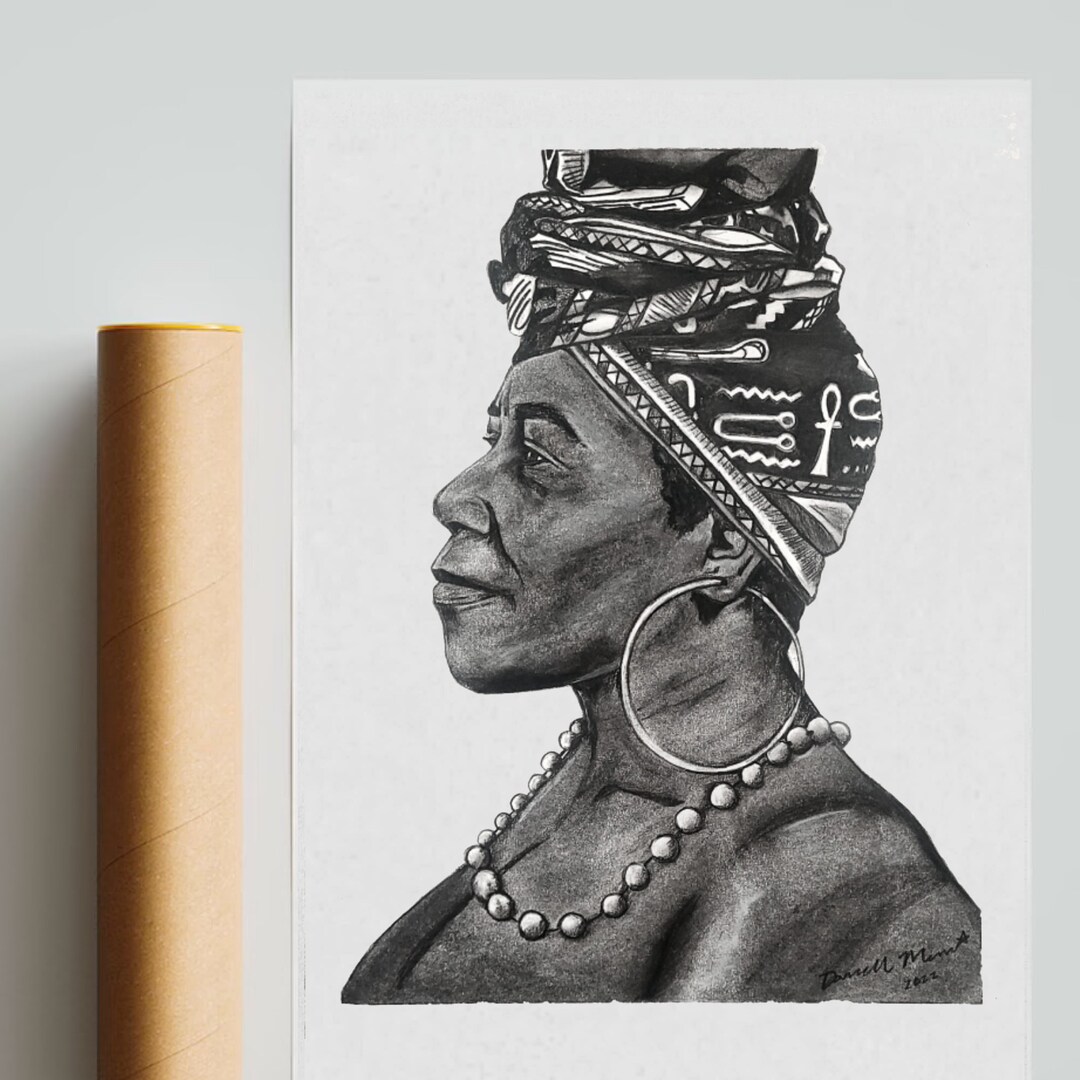 Charcoal African Woman Poster Black Pride Art Pencil Art Etsy