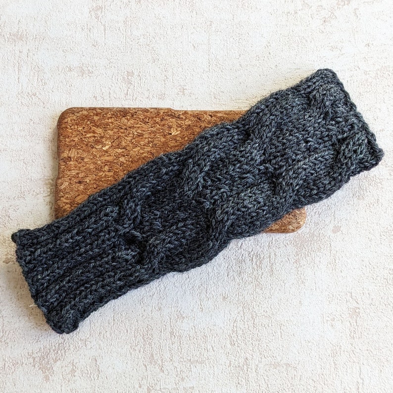 Cell phone sock knitted cable pattern anthracite image 3