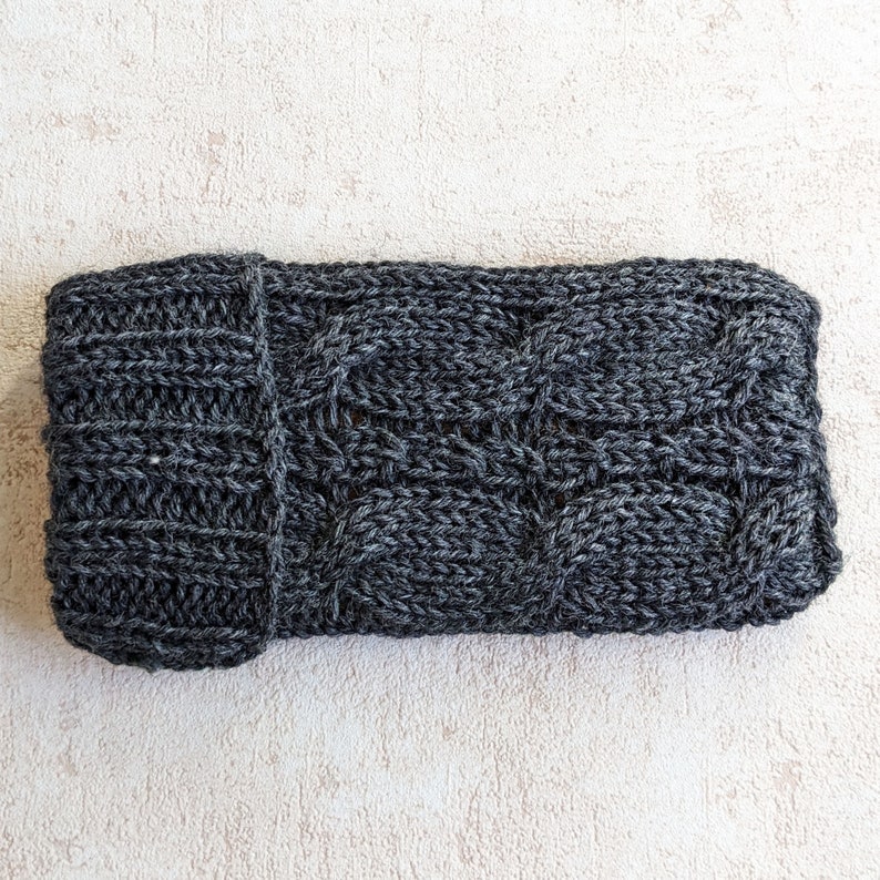 Cell phone sock knitted cable pattern anthracite image 1