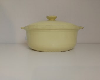 Strogele vintage keramische pan - parafeu van Sphinx Petrus Regout & Cie Maastricht Made in Holland, schaal met geëmailleerd deksel