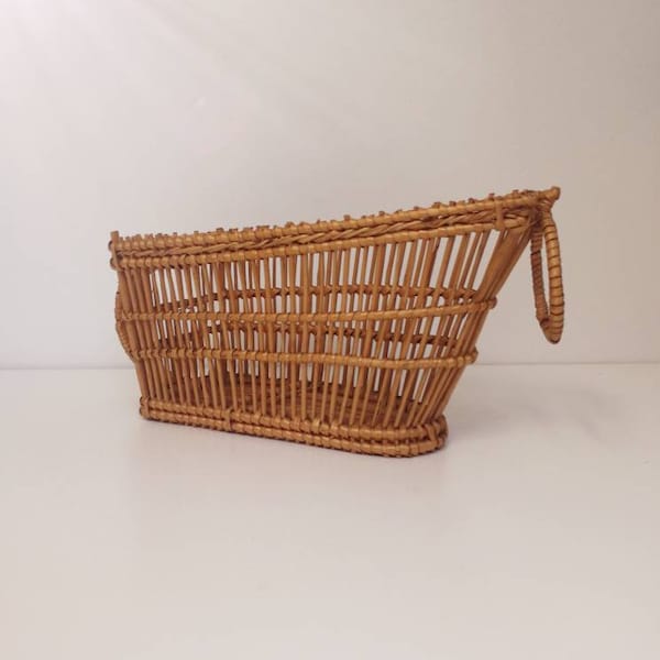 Porte-bouteille vintage vert en rotin et bambou