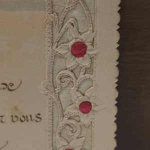 Oude ansichtkaart geschreven in 1903, beste wensen voor het jaar 1903, anemonen in reliëf, bloemblaadjes in prachtige metallic kleuren afbeelding 7