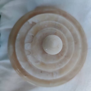 Veined beige alabaster candy, jewelry box or marble candy from the 60s