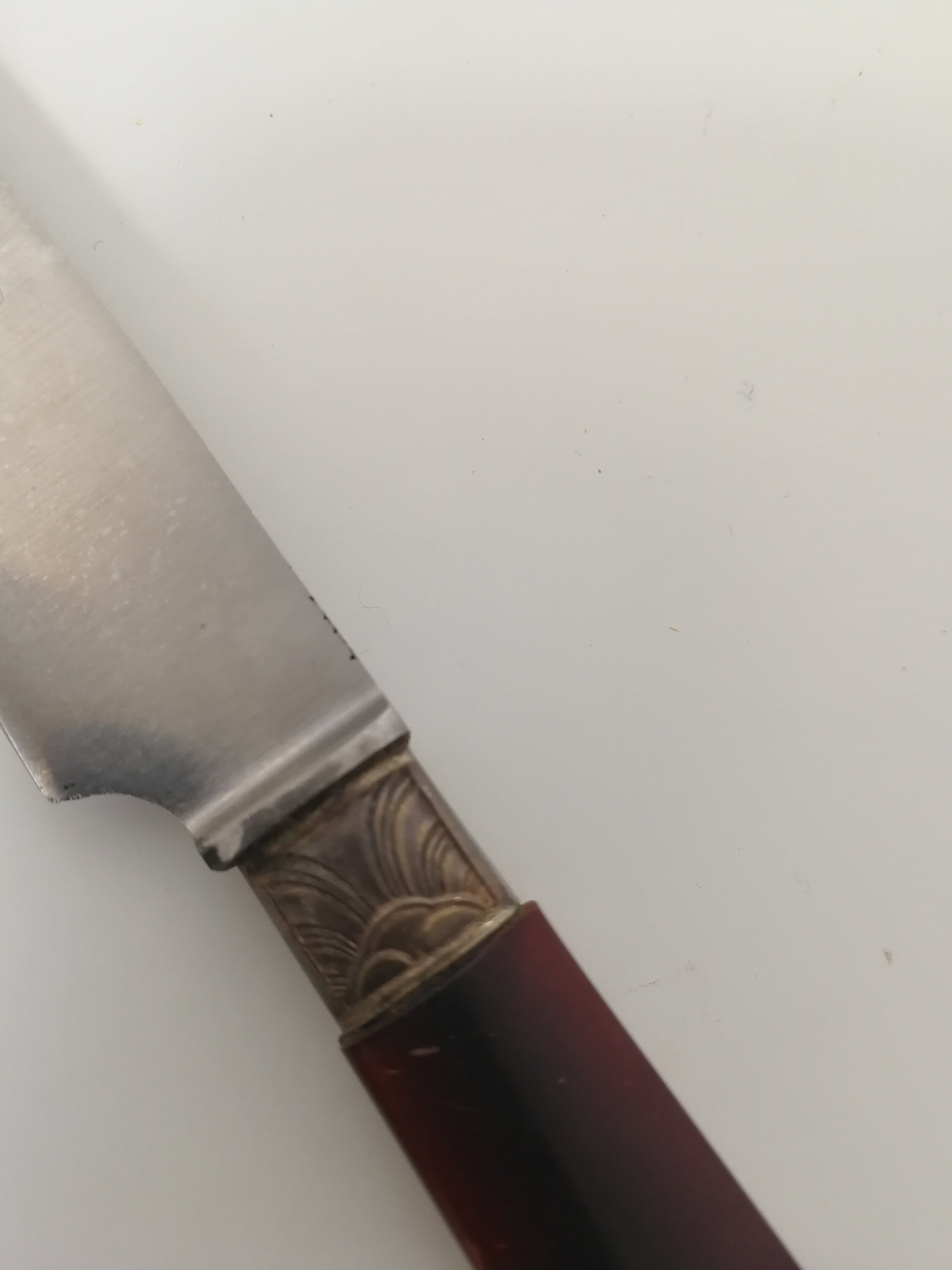 Ancien Manche à Gigot Français En Métal Argenté Et Corne De Vache