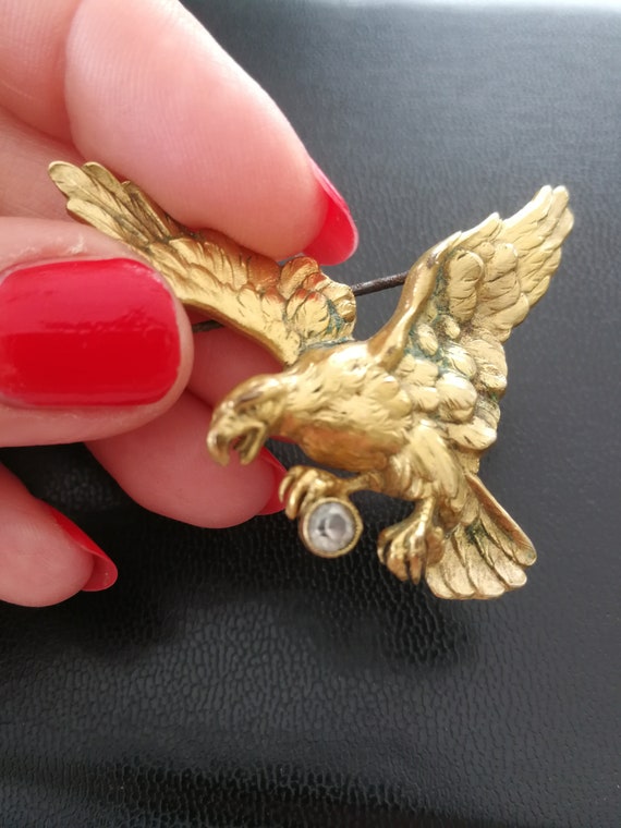 Broche porte-montre dorée en forme d'aigle améric… - image 7