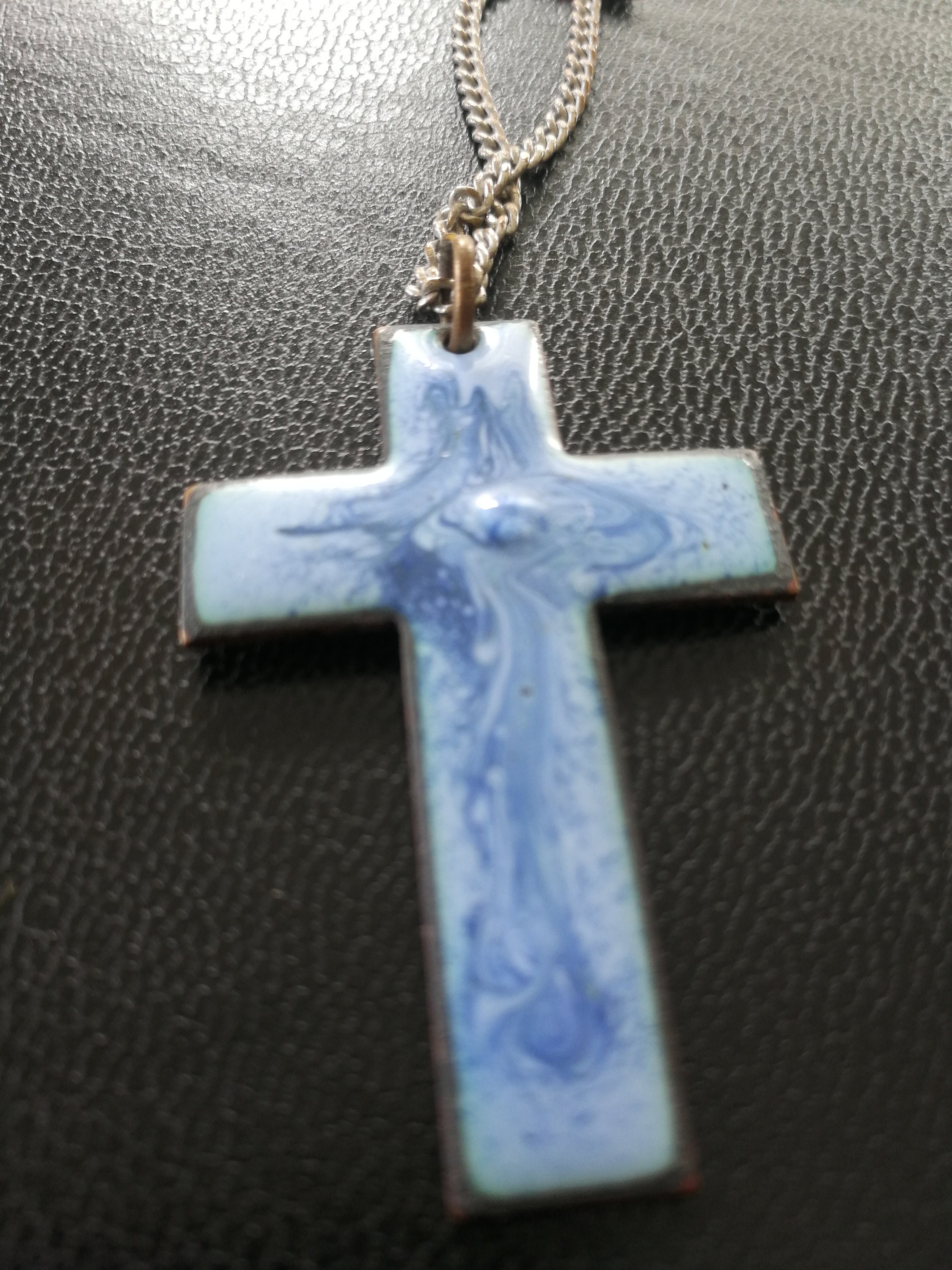 Pendentif Croix Pattée En Argent Avec Fleurs Sous Résine - Bijou Vintage - Homme