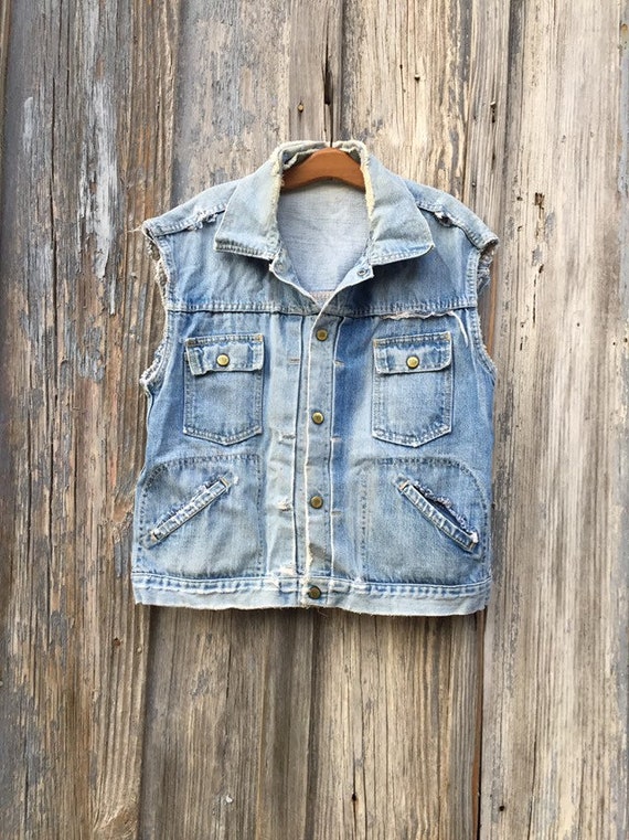 Vintage Ely Denim Snap Cutoff Jacket Vest • Knife