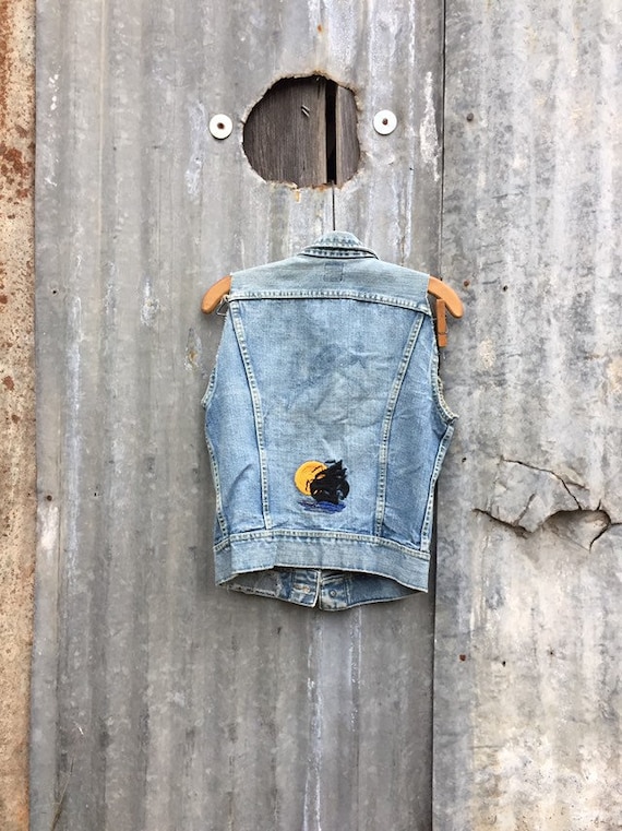 Vintage 50s 60s Lee Denim Vest • Pirate Ship Embro