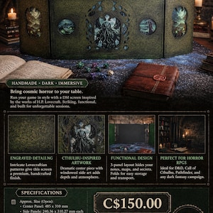 Lovecraftian DM Screen for DnD, 3 Panel Cthulhu Dungeon Master Screen, Horror RPG Screen, Handmade Tabletop Game Master Accessory
