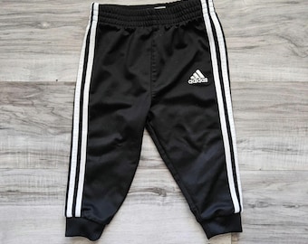 Adidas Pants Baby Sz 12m Black Jogger 3 Stripe Embroidered Logo Pull On Boy Girl