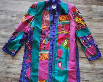VTG Jeanne Marc Sz  8-10 Kimono Blazer Jacket Multi Colored Boho Retro