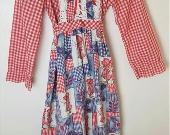 Vtg Holly Hobbie Doll Dress 1970's Cottagecore Girls Size 14 Costume