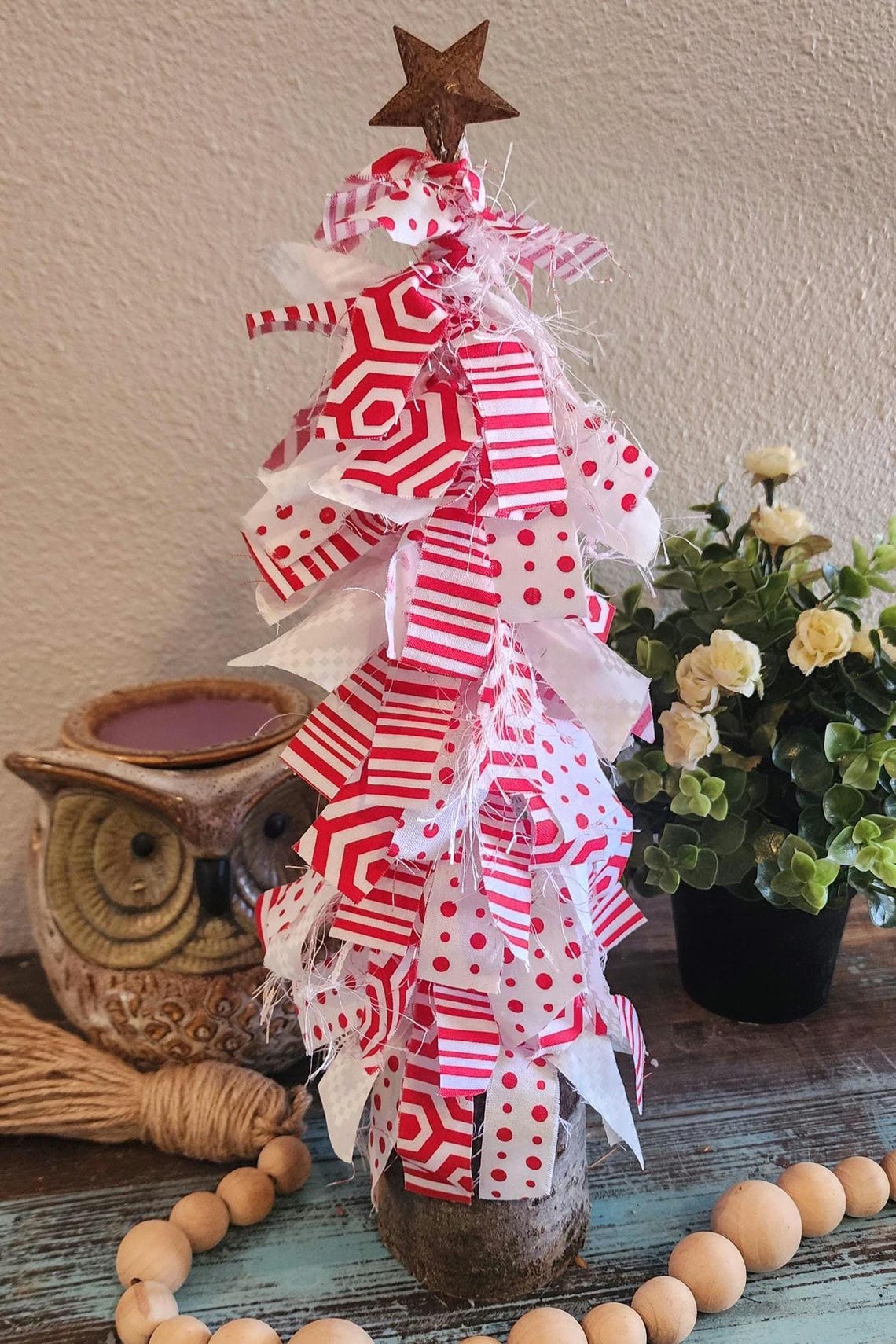 Boho Rag Tree Red & White Artisan Crafted Rustic Shabby - Etsy