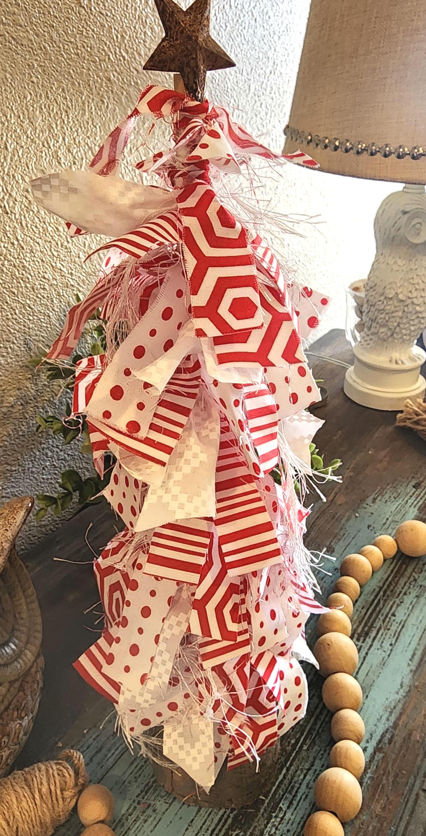 Boho Rag Tree Red & White Artisan Crafted Rustic Shabby - Etsy