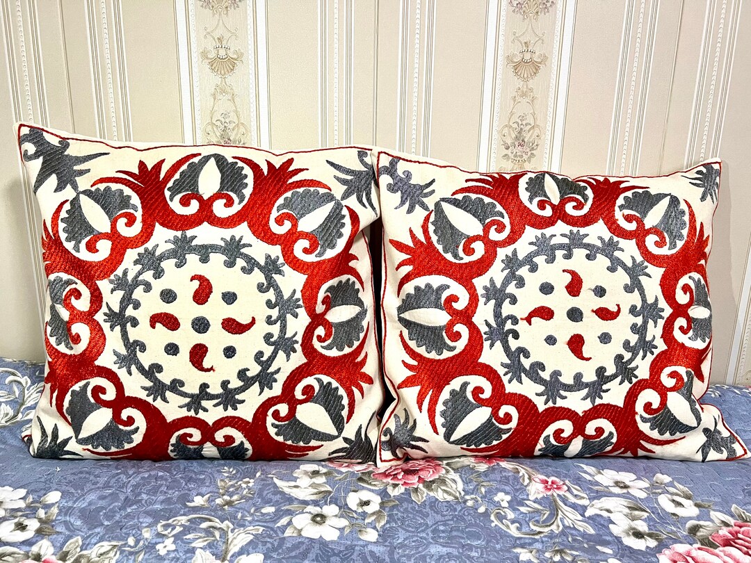 Suzani Pillows Uzbek Hand Embroidery Sunflower Design Suzani Etsy
