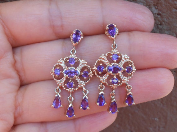 Gold and Amethyst Chandelier Earrings, 10 k Gold A