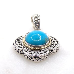 Turquoise Scroll Pendant: 925 Sterling Silver with 18K Gold Accent