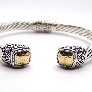 925/18K Gold Accents Samuel B Hinged Cuff Bracelet Cable Design, Artisan Bracelet