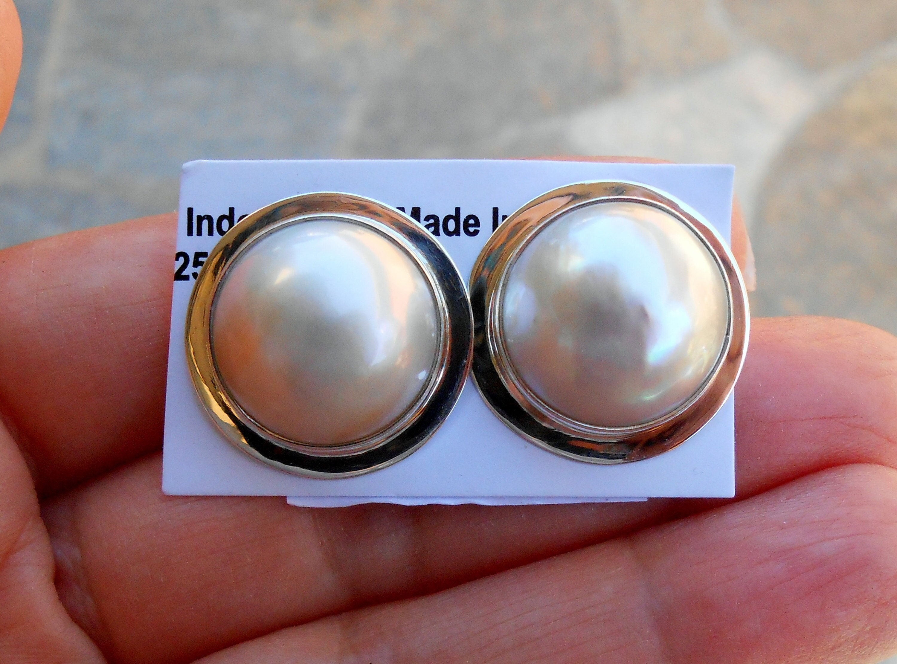 natural 24mm bleb white South Sea Mabe Pearls Earrings 925 silver USA 8# j13052 