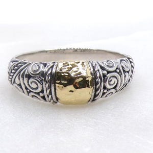 925/18K Gold Accent Intricate Artisan Band Ring, Handmade Band Ring, Elegant Handmade Two-Tone Band Ring
