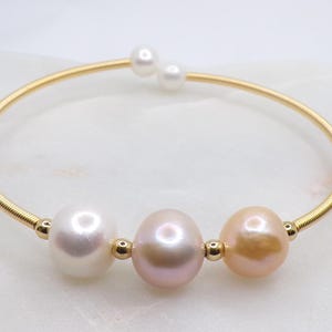 Handmade Genuine Freshwater Pearl Bracelet, Pearl Cuff Bangle Bracelet, Multi Color Pearl Line Bracelet