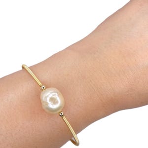 Big Genuine Freshwater Pearl Bangle Cuff Bracelet, Adjustable Wire Cuff Bracelet