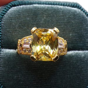 Vintage Victoria Wieck Yellow CZ Ring: Sterling Silver Gold Finish, Size 7