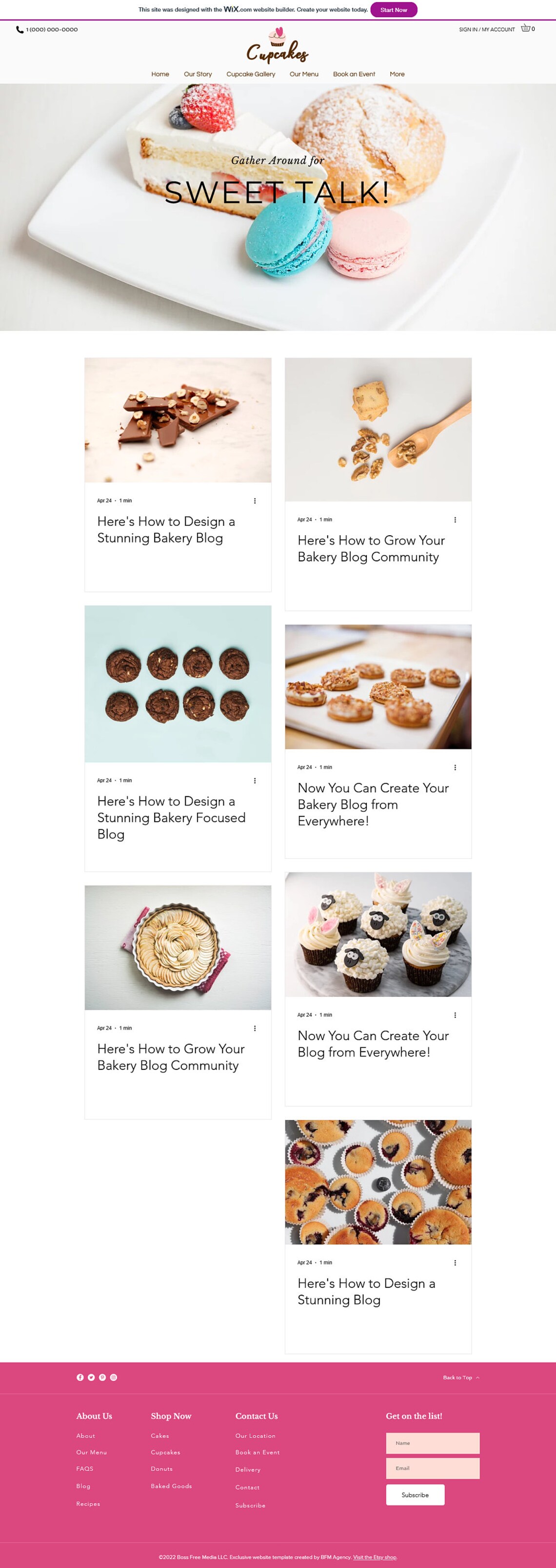 Cupcake Website Template Wix, Cake Bakery Website Template, Monthly