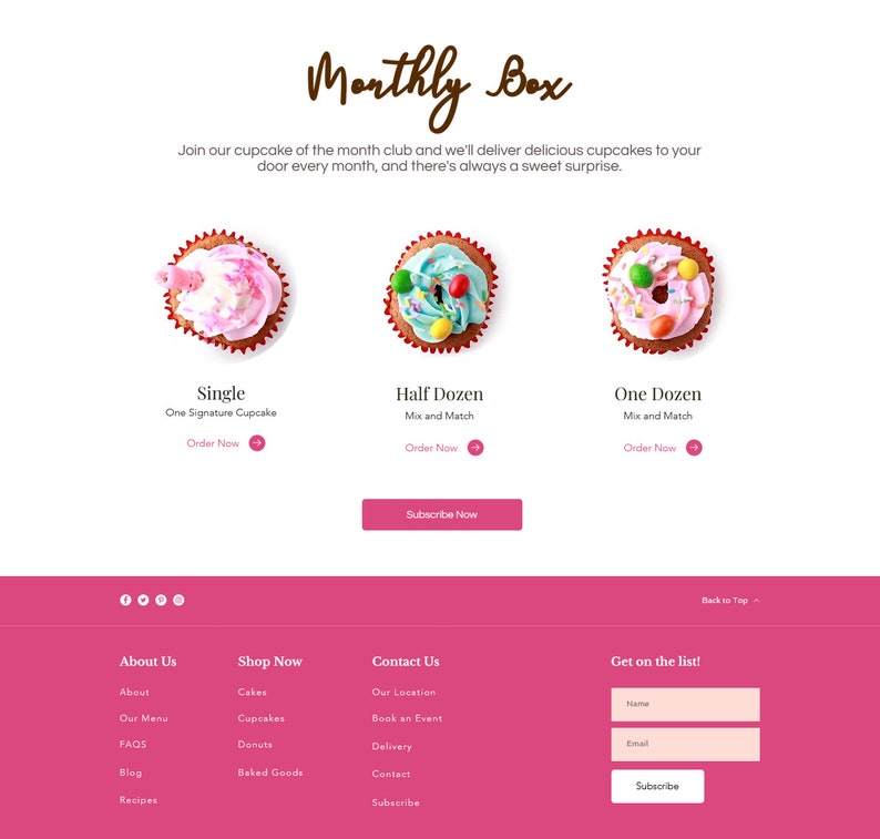 Cupcake Baker Website Template Wix, Cupcake Web Design, Cake Website
