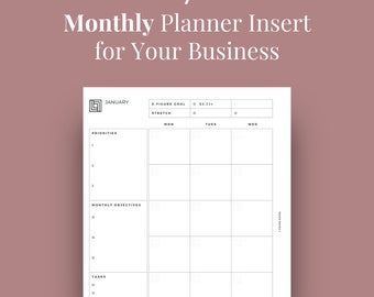 Monthly Planner Insert for Business, It's Dateless and Minimal, Letter Size 8.5x11, Ring or Disc, Instant Download, Printable | Insert No 7