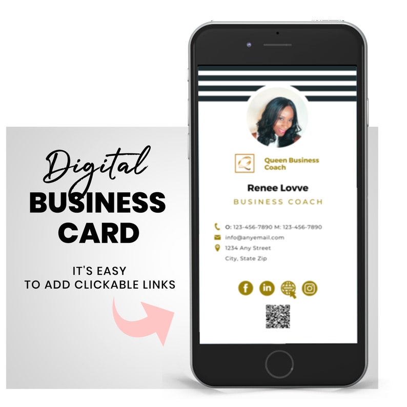 Digital Business Card Template, Canva Template, 100 Editable, Virtual