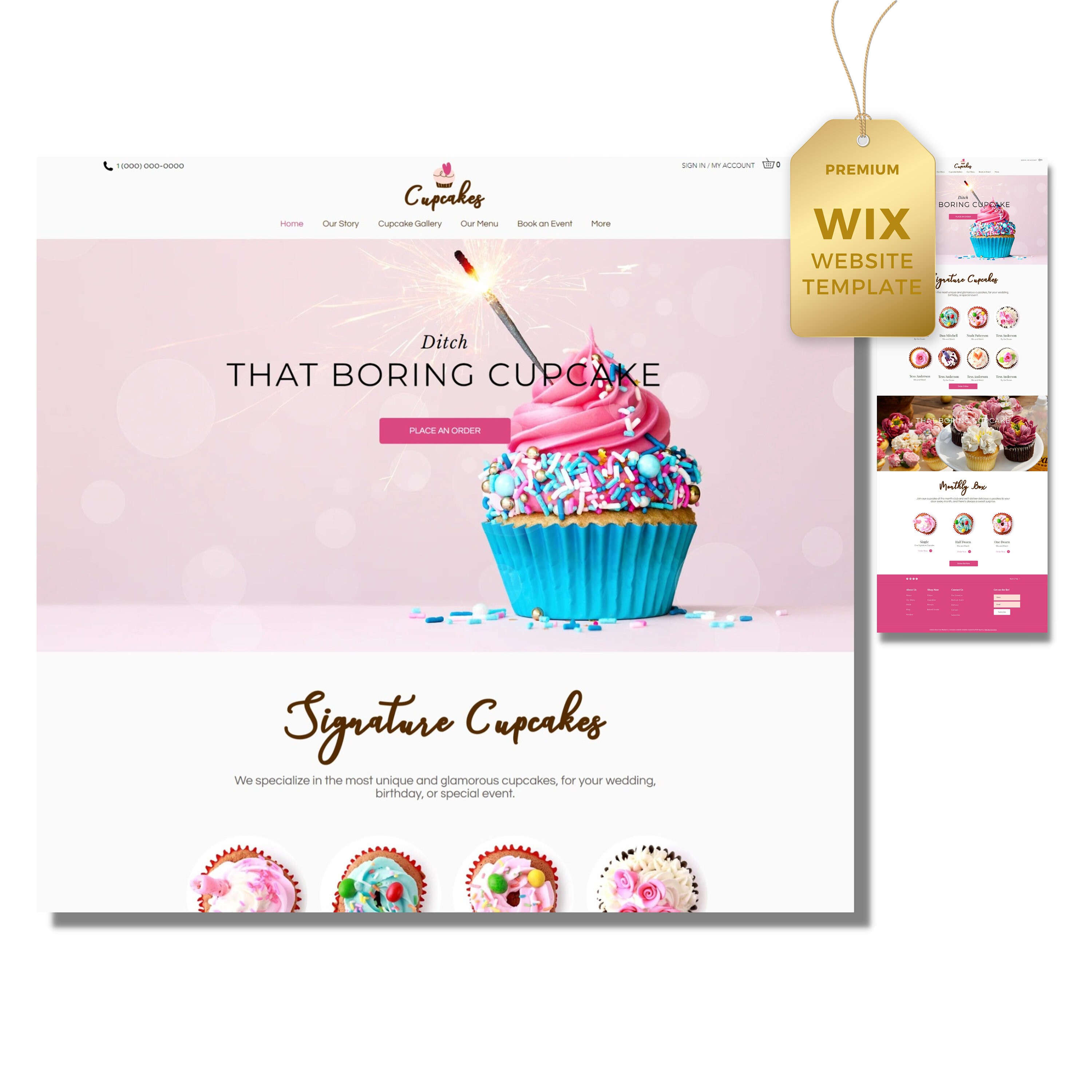 Cupcake Website Template Wix, Cake Bakery Website Template, Monthly