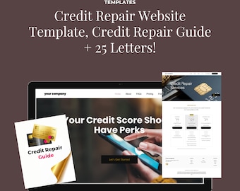 May include: A computer screen displaying a website for credit repair services. The website features a gold credit card, the text "Your Credit Score Should Have Perks", and a button that says "Let's Get Started". There is also a guide on credit repair with a gold credit card on the cover.