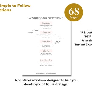 Image of the Table of Contents page from the 100K Business Planner Workbook. It says, A printable workbook designed to help you develop your 6 figure strategy.