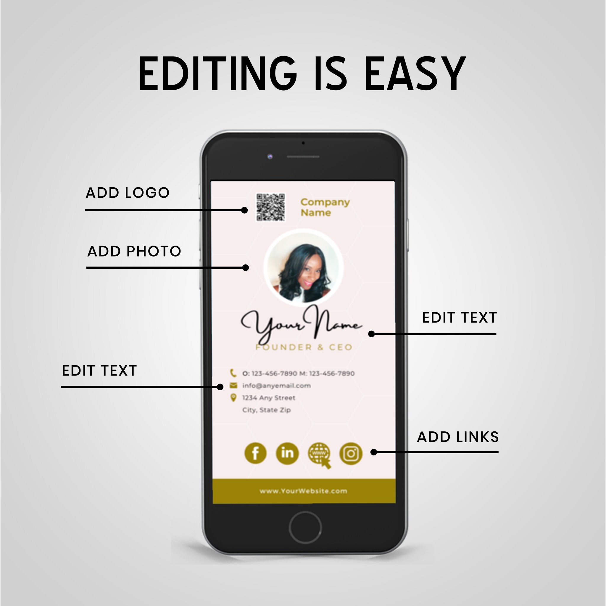 Digital Business Card Template, Canva Template, 100 Editable, Virtual Digital Business Card Template, Canva Template, 100 Editable, Virtual