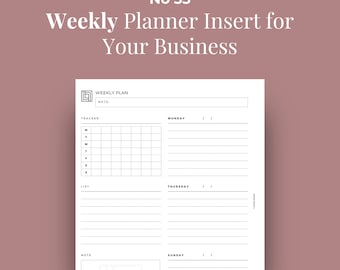 Weekly Planner Insert for Business, It's Dateless, 2 Page Letter Size 8.5x11, Ring or Disc, Instant Download, PRINTABLE | Insert No 33